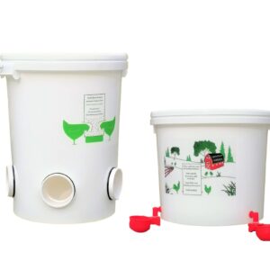 Mangeoire anti-gaspillage pour poulets 17 kg (5 ports) + Abreuvoir 18l avec 3 coupelles à gravité