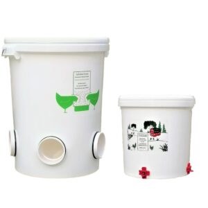 Mangeoire anti-gaspillage pour poulets 17kg (5 ports) + Abreuvoir automatique 10L avec 4 tétines horizontales
