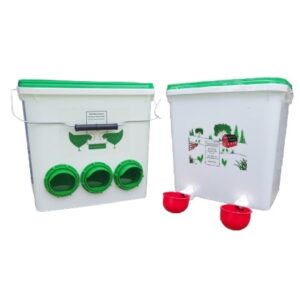 Mangeoire pour petits oiseaux 7kg (6 ports d’alimentation) + Abreuvoir 10l avec 2 coupelles à gravité